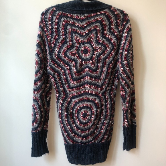 DESIGUAL funky print chunky knit toggle closure cardigan | size Large - Picture 6 of 8